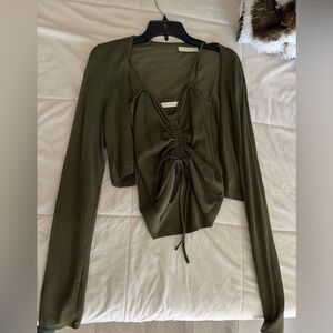 Elegant Olive Ruched Crop Top